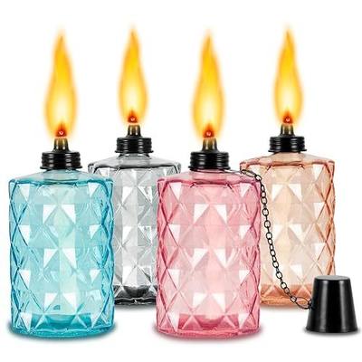 Glass Table Top Torches, 4 Pack Citronella Torches Canister for Outside | 12 oz Refillable Glass Oil Lantern with Wick and Cap, Landscape Lantern Torch for Garden Deck Yard Patio Party Lighting Decor