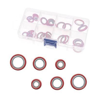 30 PCS Air Conditioning Compressor Gasket Kit, A/C System Compressor Gasket Seals, AC Port Seal Washer Kit, Multiple Specifications Leak-Proof O-Ring Replacement, Universal for Most Car (Red)