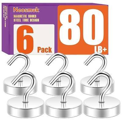 Neosmuk Magnetic Hooks Steel Tube Design for Cruise,80lb+ Silver,6 Pack | Cruise Ship Essentials,Heavy Duty Magnett Hooks for Cabins, Refrigerator, Grill, Hanging, and Travel Extra Strong Must-Haves