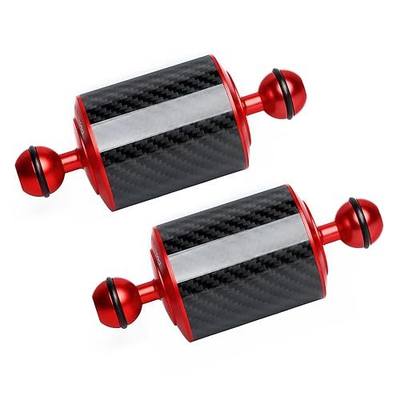 Red 5" Carbon Fiber Underwater Float Arm (2-Pack) - Ultralight Dual 1" Ball Buoyancy System for Diving Tray Video Lights & Strobes