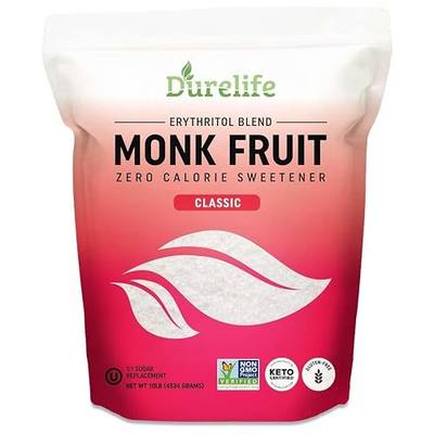 DureLife Monk Fruit Sweetener, Classic White, 10 lbs | 1:1 White Sugar Substitute, Zero Calorie, Non-Glycemic, Keto Diet Friendly, OU Kosher, Non-GMO