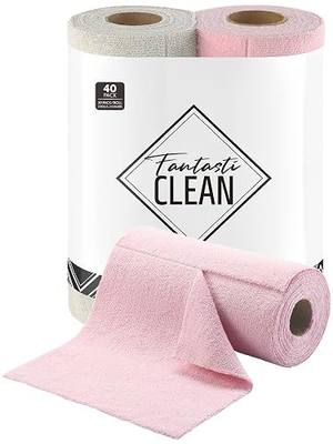 Fantasticlean Kitchen Towels Roll, 40 Sheets, 10''x 10'' (Pink, Grayish) | Tear-away Dish Towels for Kitchen, Ultra Absorbent, Lint-free, Premium Microfiber Cleaning Cloths, for All-Purpose Cleaning