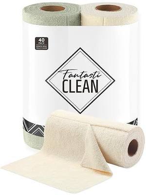 Fantasticlean Kitchen Towels Roll, 40 Sheets, 10''x 10'' (Beige, MossGreen) | Tear-away Dish Towels for Kitchen, Ultra Absorbent, Lint-free, Premium Microfiber Cleaning Cloths, for All-Purpose Cleaning
