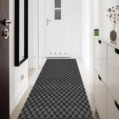 Runner Rug 2' x 6' Outdoor/Indoor, Rug with Natural Rubber Backing Non Slip for Hallway, Kitchen, Patio, Laundry, RV, Entryway, Garage, Bathroom, Area Rug Carpet, Black Checkered, Custom Size