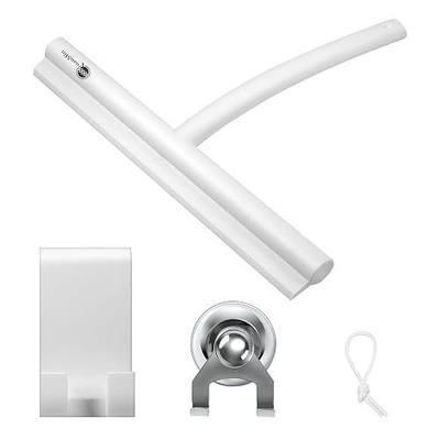 9 Inch All-Purpose Silicone Squeegee Scrubber with Suction & Hook, Streak-Free Glass Wiper for Shower Doors, Tile Walls, Windows, Mirrors & Household Cleaning (White)