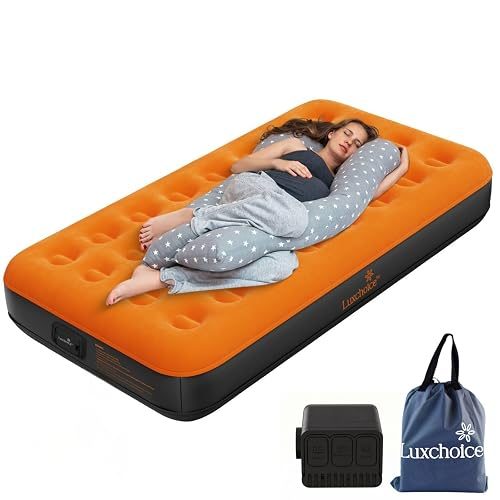 Luxchoice Air Mattress Twin with Built-in Rechargeable Pump 9'' Camping Inflatable Mattress Portable Blow up Air Bed for Tent Travel Guests Home & Outdoors