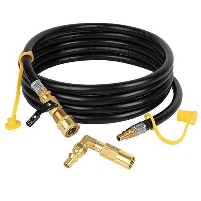 GASPRO Upgraded 12FT RV Quick Connect Propane Hose with Elbow Adapter, For 17" and 22" Table Top Blackstone Griddle, with 1/4" Shutoff Valve & 1/4" Male Full Flow Plug for RV to Grill