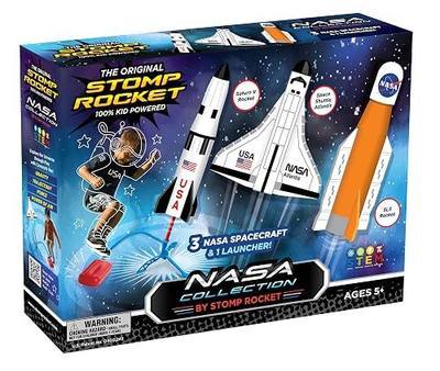 Stomp Rocket Space Collection Rocket Launcher for Kids, 3 NASA Rockets - Backyard & Outdoor Fun Toy Gift for Boys & Girls - STEM Soft Foam Blaster Set Soars Up to 100 Feet - Ages 5 & Up