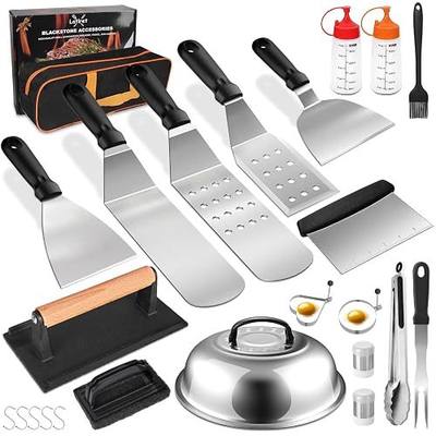 Griddle Accessories Kit, 24Pcs Grilling Accessories Set for Blackstone and Camp Chef, Flat Top Griddle Accessories Set with Scraper, Enlarged Spatulas, Basting Cover
