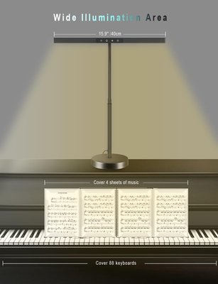 ANINO Piano Light for Upright Piano,55'' Wide Illumination Area,Gooseneck Adjustable Height&Direction,3 Light Modes Dimmable, Timer Eye Care LED Piano Lamp with Steady Base Music Stand Light, Black