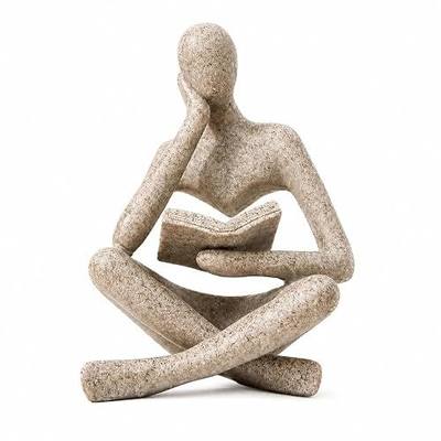 Bookshelf Decor Thinker Statue, Sand Abstract Reading Figurine, Resin Decorative Bookend for Coffee Table, Shelf, Home Office, Library, Living Room-Gift for Book Lovers(Zuo Si)