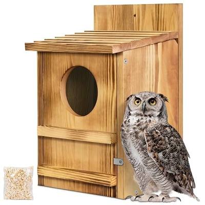 Screech Owl House, Owl Bird Box Large Handmade Wooden Circular Opening Screech Box for Outside with Mounting Screws and A Bag of Wood Shavings, Easy Assembly Required (Brown, 9" x 14.5") | 9 x 14.5 Inch Size, Mounting Screws, A Bag of Wood Shavings, Tree, Backyard, Outdoor Decor, Wooden Circular Ope