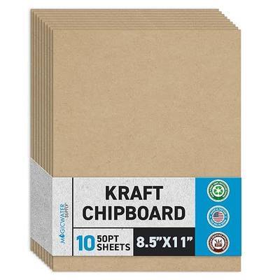 MagicWater Chipboard Sheet for DIY Projects - 8.5x11 Inch - 10 Pack - 50 pt - Heavy Duty Kraft. (0.050 Inch Thick) Paperboard, for Scrapbooking, Books, Picture Frame Backing, Arts Project & Crafts