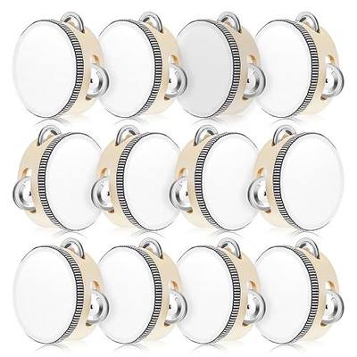 12 Pcs Wedding Tambourine Drum Bulk for Adults Hand Held Percussion Gift Christmas Wood Metal Jingles Musical Educational Drum Instrument for Church Wedding Party Games(White,4 Inch)