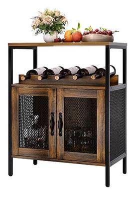 EvaStar Liquor Cabinet with Removable Wine Rack, Industrial Wine Bar Cabinet, Small Home Bar Cabinet with Metal Mesh Doors, Wine Storage for Living Room, Rustic Brown