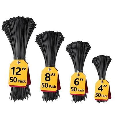 Black Zip Ties Assorted 12+8+6+4 inch, 200 Pack, Cable Ties, UV Resistant Wire Ties for Outdoor Use,Tie Straps, LOCKLOCK