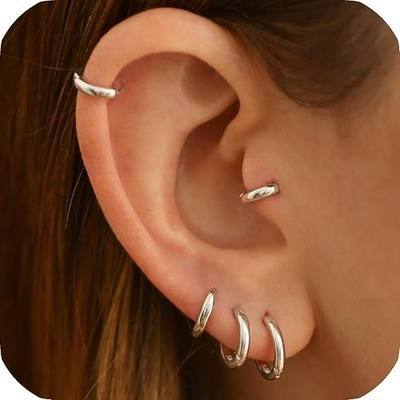 925 Sterling Silver Small Hoop Earrings for Women,Gold or Silver,14K Gold Plated Tiny Huggie Earrings fit Cartilage,Helix,Tragus,Earlobe Piercing Jewelry,Lightweight&Hypoallergenic,5mm/6mm/7mm/8mm/9mm