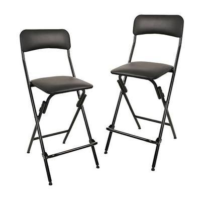 Amazon Basics Folding Bar Stool with Footrest, Portable, Sturdy, Space-Saving Storage, 300lb Capacity, 24" Height, Black, Set of 2