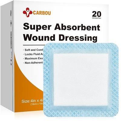 Carbou 4"x 4" Super Absorbent Wound Dressing Pads, 20 Individual Pack, Non Adhesive Absorbent Bandages for Wound Care, Soft Highly Absorbent Dressing, Non Stick Gauze Pads for Wounds