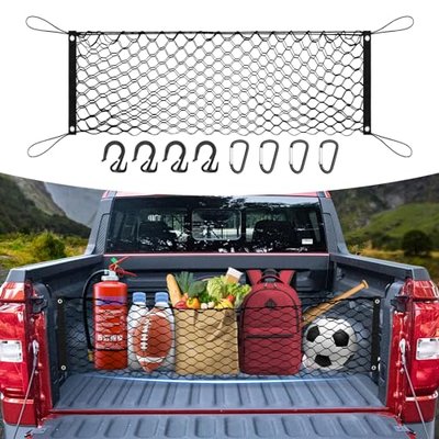 Canvcle Truck Bed Cargo Net for 2019-2025 2026 GMC Sierra 1500/2020-2026 Chevy Silverado 2500 3500 Accessories Envelope Style Mesh Trunk Net Organizer and Storage Stretchable Nylon Rear Cargo Netting