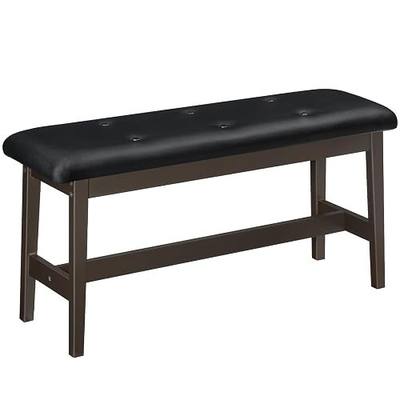 HOOBRO Dining Bench, Bamboo Dining Room Bench with PU Leather Upholstered Seat, for Kitchen, Living Room, Hallway, Kitchen, Entryway, Brown and Black CB13CD01