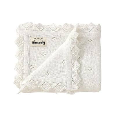 mimixiong Cotton Baby Blanket Knitted Crochet Receiving Crib | Nursery Swaddling Blankets for Newborn Baby Boy Girl Off White 30x40 Inch