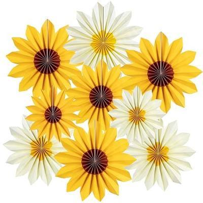 PAPER JAZZ Sunflower Party Decorations Sunflower Bithday Paper Fans Bulletin Board Decor, Yellow Tissue Flowers Wall Decorations Hanging Sun Flower Theme Party Supplies Baby Shower.