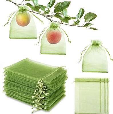 50 PCS 6X9 inches Fruit Protection Bags, Fruit Bags for Fruit Trees | Green Netting Fruit Cover Bags Drawstring Mesh Fruit Protectors