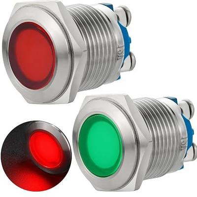 Signal Light 16mm 5/8" Indicator Light 110V-120V Red and Green LED AC/DC Pilot Lamp Waterproof Stainless Steel Pilot Panel 2Pcs