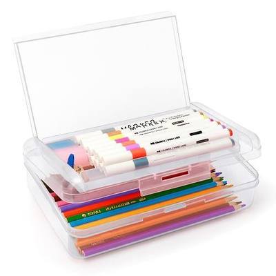 Double Layer Large Capacity Pencil Box,Plastic Translucent Pencil Box, Hard Pencil Cases with Snap-Tight Lid for Pens, Pencils, School Supplies,Office Supplies,Medium-sized,1 Pack