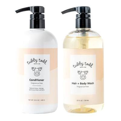 Tubby Todd Hair Duo, Baby Shampoo and Conditioner Set | Hypoallergenic, Non-Irritating, Moisturizing Hair Care for Newborns, Toddlers & Kids, 25 fl oz, 24.3 fl oz, Fragrance-Free