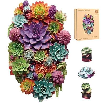 Delobil Puzzles for Adults with Puzzle Saver - Succulent Wooden Puzzle Gifts Unique Adult Jigsaw Puzzles Brain Teaser Family Game 200 Pieces 12.6" X 7.8"