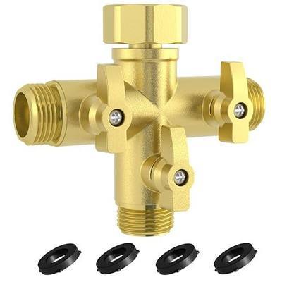 YANWOO Heavy Duty Metal 3 Way + Type Garden Hose Splitter with Shut-Off Valves, 3/4" High Flow Spigot Faucet Connectors with 4 Extra Silicone Washers(Golden)