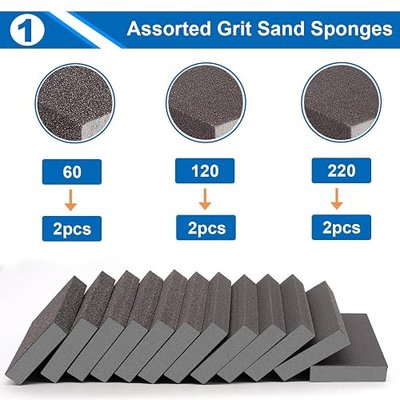smseace 6Pack Sanding Block 60/120/220 Grit Sandpaper Block Washable and Reusable Sanding Blocks for Wood/Drywall/Metal/Glasses Sanding Block Set Sanding Sponge