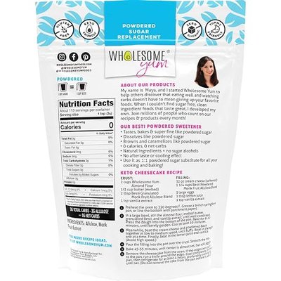 Wholesome Yum Besti Powdered Sugar Substitute Monk Fruit Allulose Sweetener | Keto Confectioners Allulose Blend. Sugar Free, Zero Calorie, 0 Carb, No Erythritol, Non GMO, Natural, No Aftertaste (12oz)