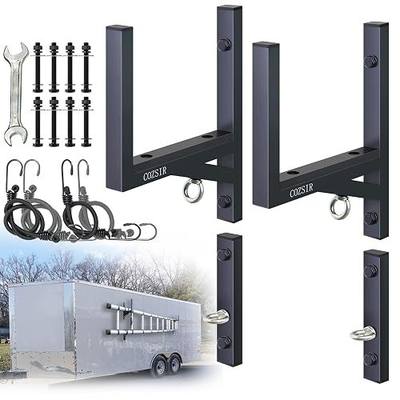 Trailer Ladder Rack,2 Racks Side Mount Steel Ladder Rack for Trailer 300 Lbs Capacity,with Adjustable Bumper,Rubber Pad,Hook,Elastic Rope,Fit for Open and Enclosed Trailer Side Wall