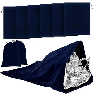 Ferraycle 6 Pcs Silver Storage Bags Oversized 24 x 32 Inch Zipper Anti Tarnish Cloth Bag for Silver Storage, Jewelry, Tray, Flatware, Vase, Polishing,Tarnish Cleaning (Navy)