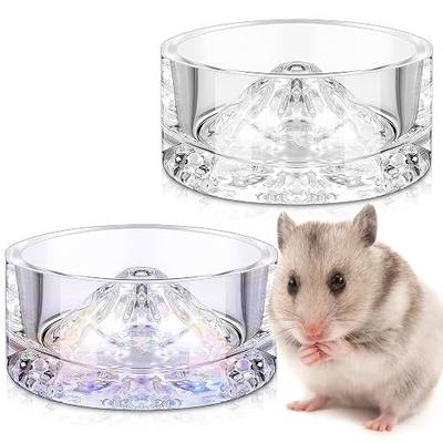 Baderke 2 Pcs Hamster Water Bowls Glass Hamster Food Bowls 35ml Mountain Style Drinking Container Anti Turning for Guinea Pig Gerbils Mice Rats Chinchilla Small Pets(Clear and Rainbow)