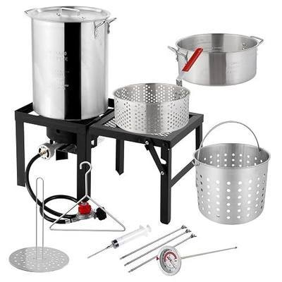 ROVSUN 30QT Turkey Fryer & 10QT Fish Fryer with 55000BTU Propane Burner, Outdoor Deep Fryer & Seafood Crawfish Boiler Steamer Pot with Thermometer, Marinade Injector, Turkey Rack & Rack Lifter