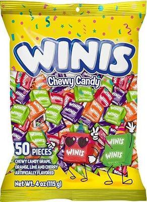 Winis | Original Chewy Taffy Variety Bag | 4 Oz, 50 Pieces | Original chewy taffy candy mix, individually wrapped and non-melting, 4 oz variety bag with 50 pieces