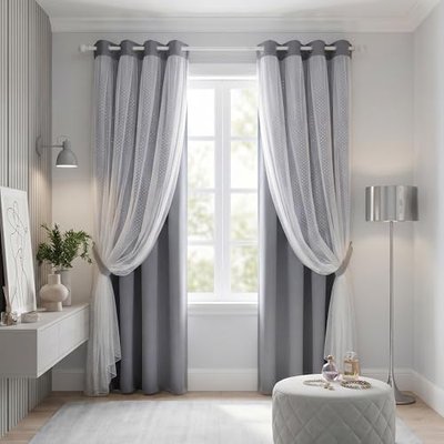 MYSKY HOME Gray Blackout Curtains for Kids Bedroom 63 Inches Long,2 Panels