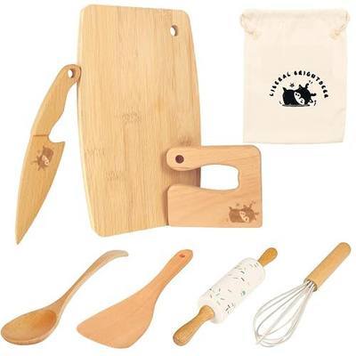 Wooden Kids Safe Knife and Kids Baking Set for Real Cooking, 8 PCS Toddler Montessori Kitchen Tools, Cooking and Baking for Kids Little Chefs Montessori Kitchen Tools for Toddlers-Kids Cooking Sets