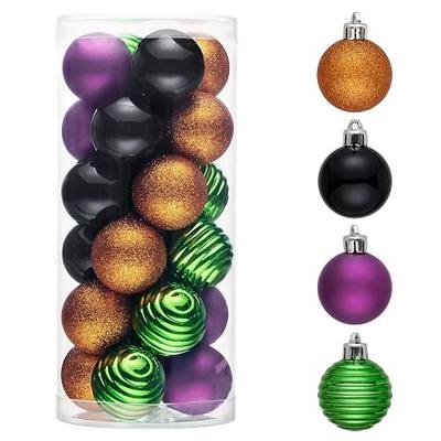 Valery Madelyn 24ct Halloween Ornaments Tree Decorations Indoor 1.6 Inch | Orange Purple Green Black Shatterproof Christmas Ball Ornaments Vintage Hanging Xmas Holiday Party Decor