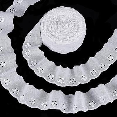 FINGERINSPIRE 15 Yards Cotton Lace Trim 1-5/8 inch White Cotton Eyelet Lace Ribbon Floral Embroidery Ruffle Trim Wavy Edge Floral Ribbon for Sewing Dresses Clothes Bag Pets Clothes