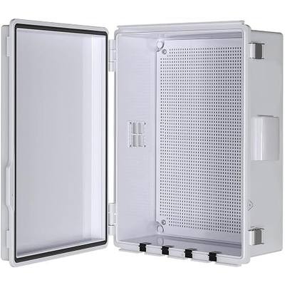 Electrical Junction Box, Ventilated Design, Cable Grommets, Indoor/Outdoor Use with Mounting Panel & Hinged Cover. Waterproof IP 65. (Grey Cover, 13.8"x9.7"x5.9")