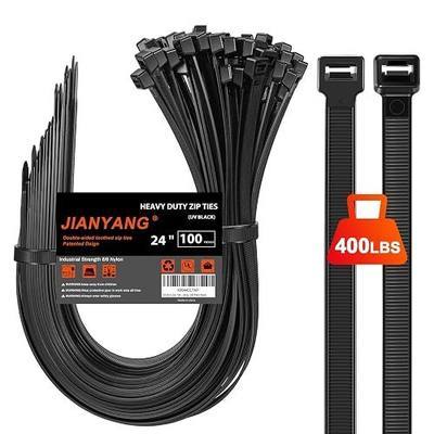 Long Zip Ties Heavy Duty 24 inch,400 LBS Tensile Strength With Double Sided Toothed Super Durable Cable Ties ,Extra Large Wire Ties Adjustable Nylon Tie Wraps for Indoor Outdoor (100 Pack Black)