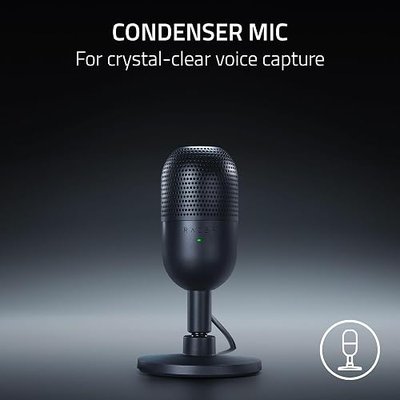 Razer Seiren V3 Mini USB Microphone, Supercardioid Condenser Mic, Black | Tap-to-Mute Sensor with LED Indicator, Shock Absorber, Ultra Compact, Works with OBS, Discord, Zoom, Teams