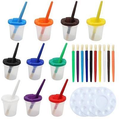 Paint Cups with Lids, Spill Proof Paint Cups, Kids Art Supplies, 23 Piece | No Spill Paint Cups with Lids Including Paint Brushes and Palette Tray, Activity Table for Toddlers 3-5