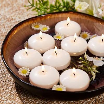 Ashlux 2 inch White Floating Candles, 5-6 Hours Burns 24 Pack Candles Set | Unscented Floating Candle for Centerpieces, Wedding, Christmas Lights, Romantic Night for Her/Him Set