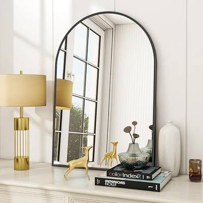 VooBang Arched Wall Mirror, 24 x 36 inch Arch Bathroom Mirror, Wall Mounted Vanity Mirror with Arch Metal Frame, Modern Bathroom Vanity Mirror for Bedroom, Living Room, Hanging or Leaning, Black